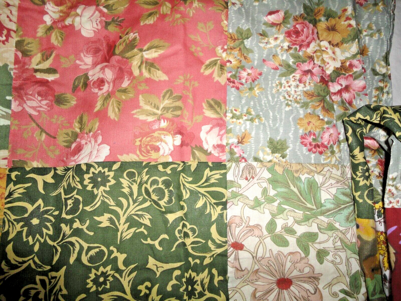 GREENLAND ANTIQUE CHIC GOLD GREEN PATCHWORK (2)TAB TOP CURTAIN PANELS 42X84