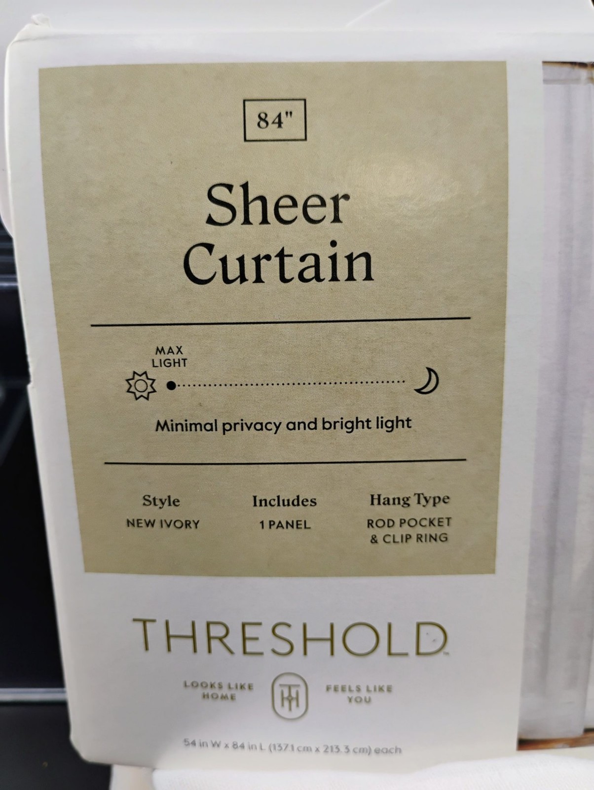 Threshold Sheer Curtain Panel 84″ Light Filtering New Ivory
