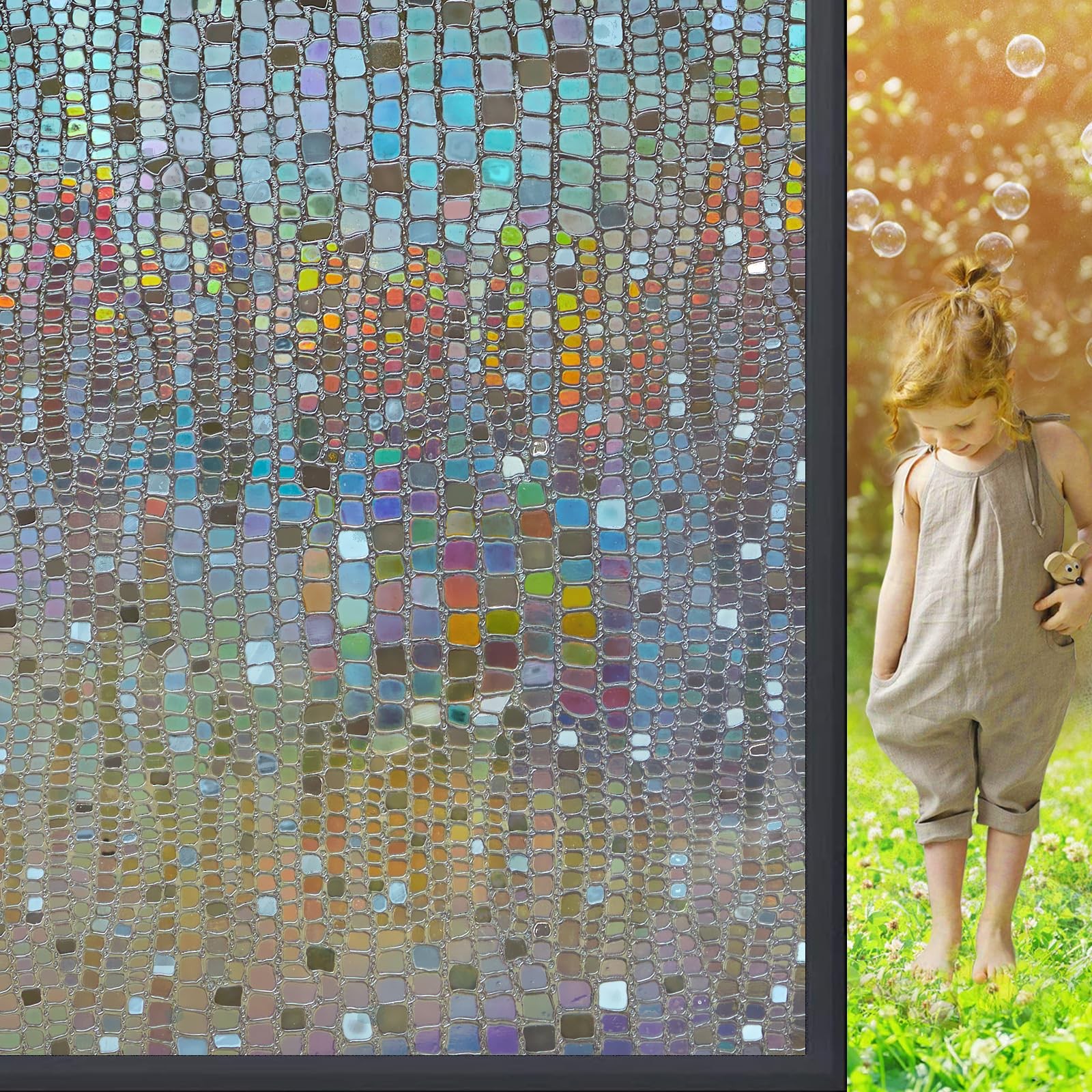 Beautysaid Privacy Film Stained Glass 3D Rainbow Prism Peel and Stick Decorat…