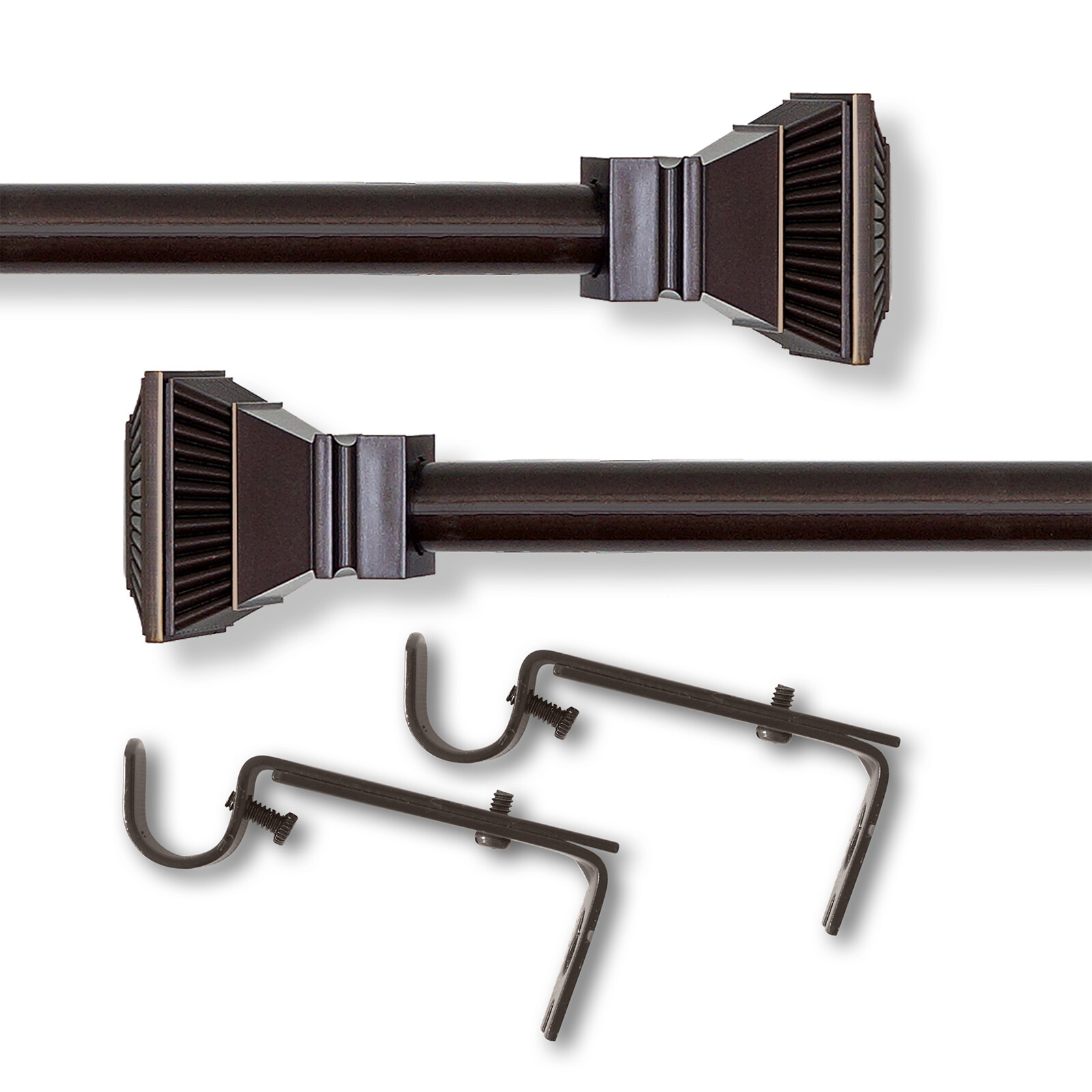 Oil Rubbed Bronze Adjustable Window Decorative Curtain Rod & Finial Set