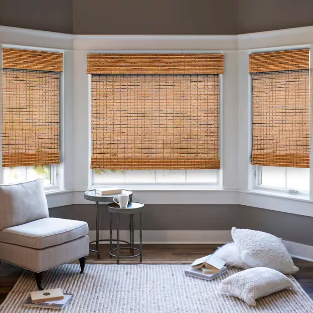 Natural Woven Light Filtering Cordless Bamboo Roman Shades for Windows, 21 In. W