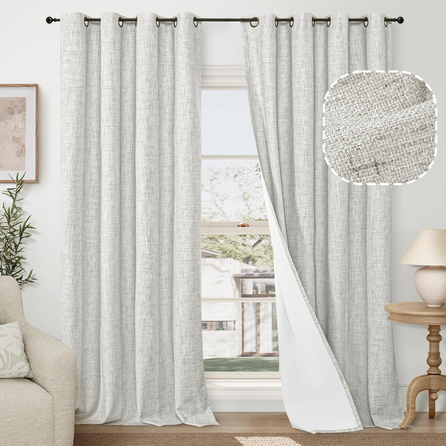 60 Inch Wide Linen Blackout Curtains for Living Room/Bedroom 84 Inch Length 2 Pa