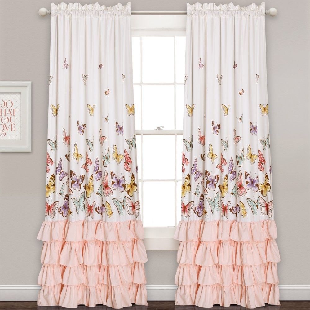 Lush Decor Flutter Butterfly Print Design Window Panel Set For Living Dining
