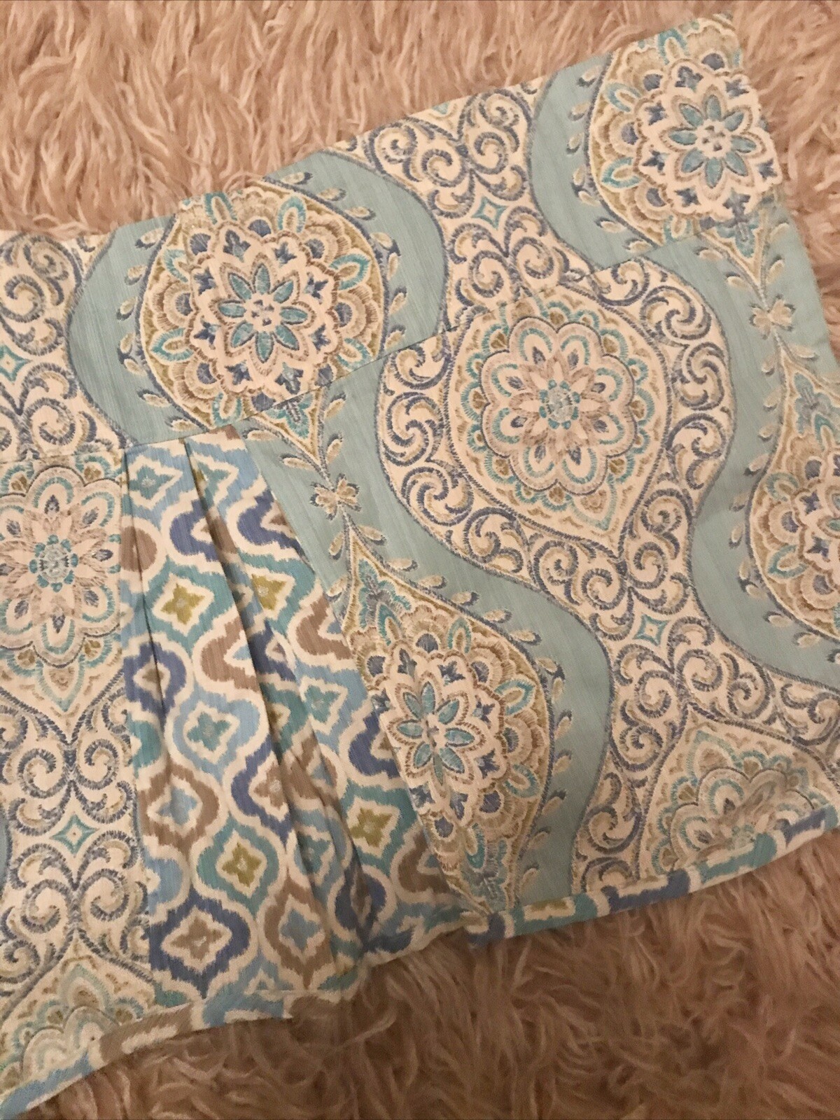 Waverly Home Classics Wavy Pleated Valance 53”x19” Medallion Floral Aqua Blue