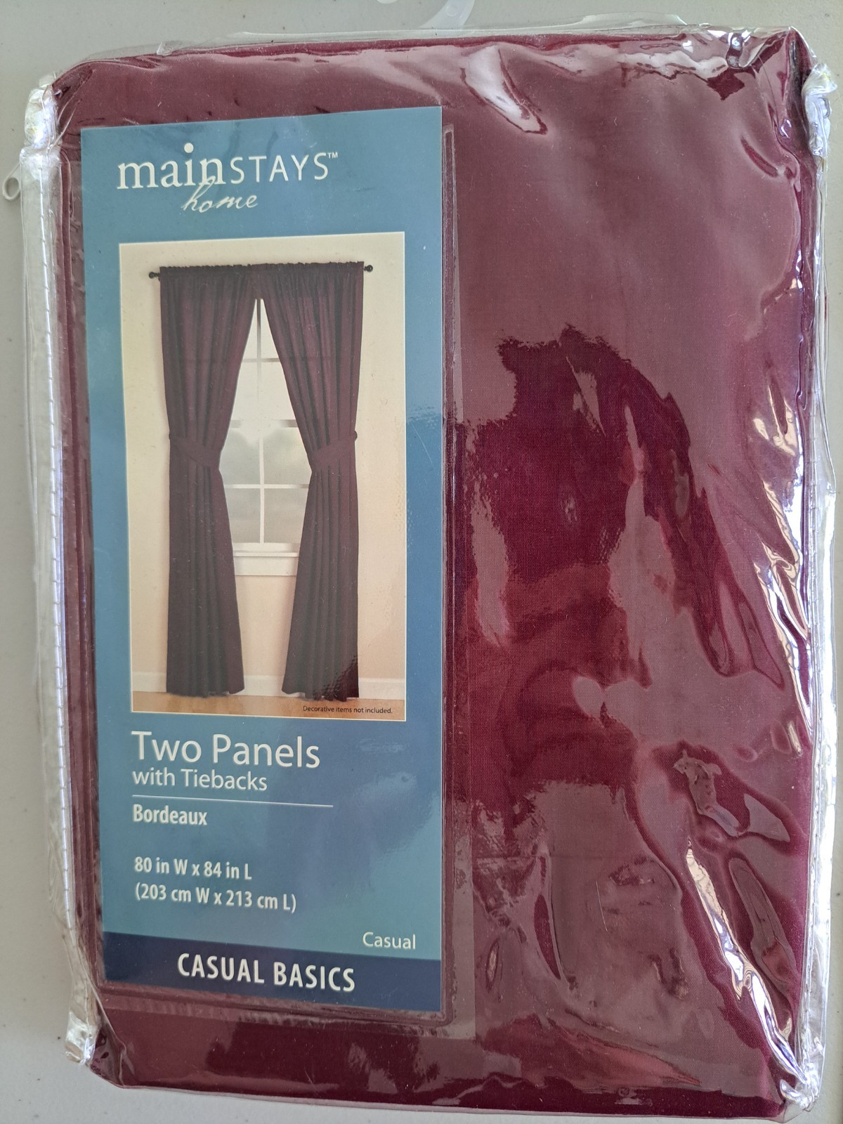 NEW Mainstays Home Casual Basics Bordeaux Curtain Panels Set of 2, 80in x 84in