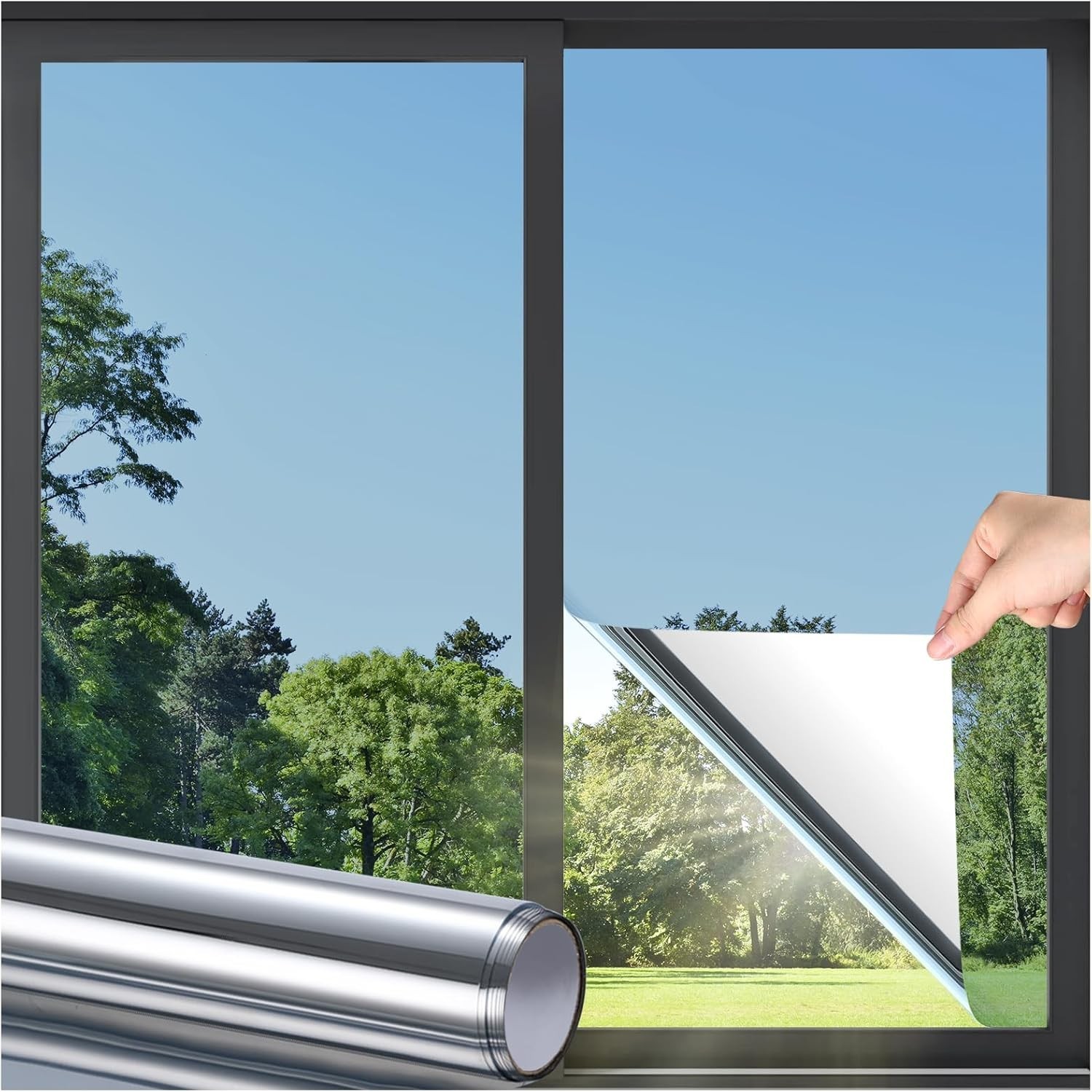 Window Privacy Film, One Way Window Tint for Home, Static Cling Anti UV Sun B…