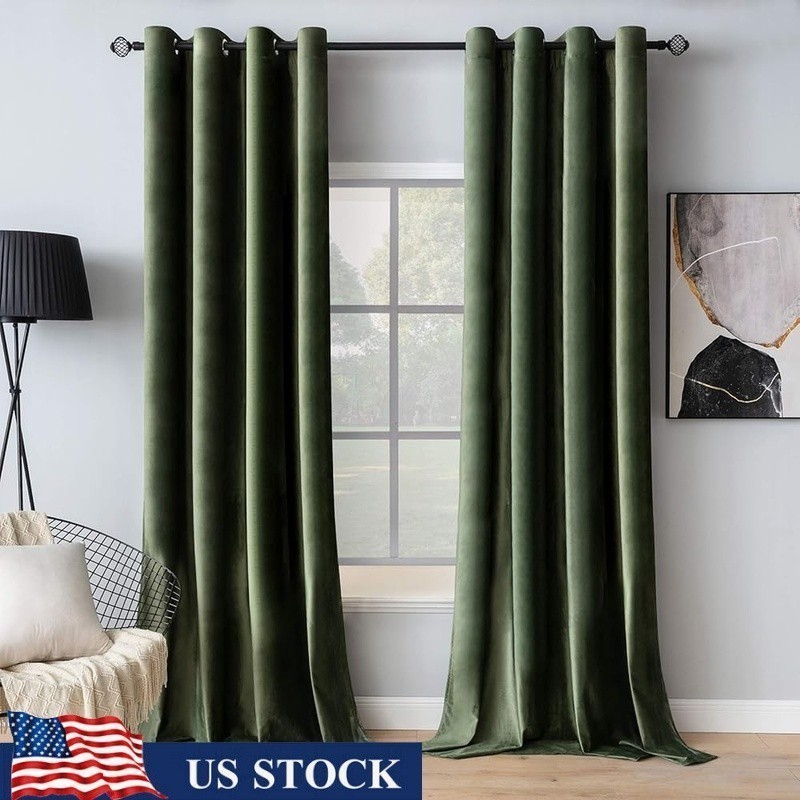Luxury Velvet Blackout Curtains Grommet Top Noise Reducing Room Darkening Panels