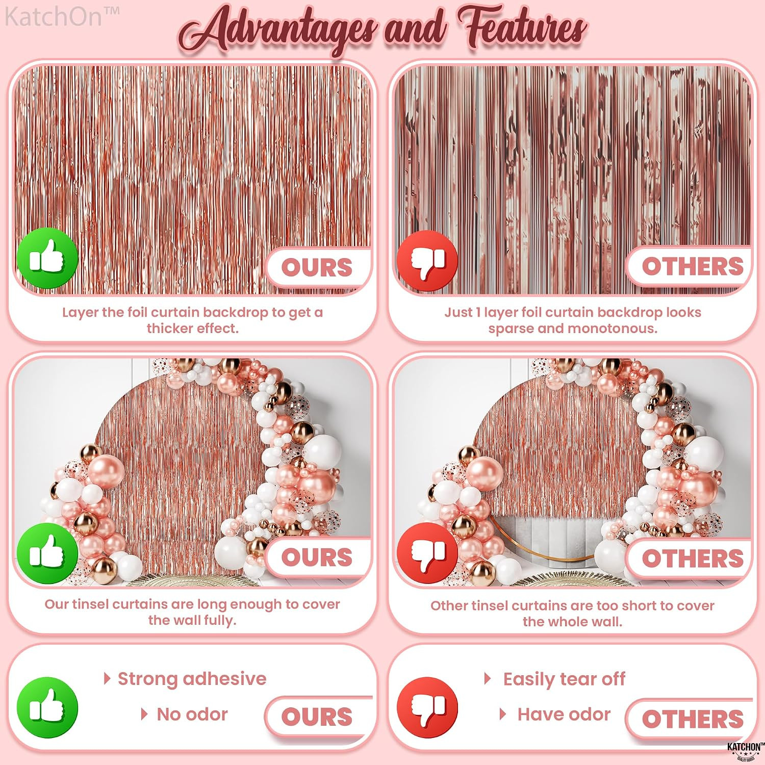 , Rose Gold Fringe Curtain – Xtralarge 3.2X8 Feet, Pack of 2 | Rosegold Backdrop
