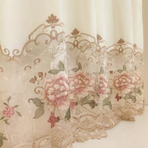 Luxury Embroidered Cloth Curtain for 52″W x 84″L (Pack of 1) Beige Flower-cloth