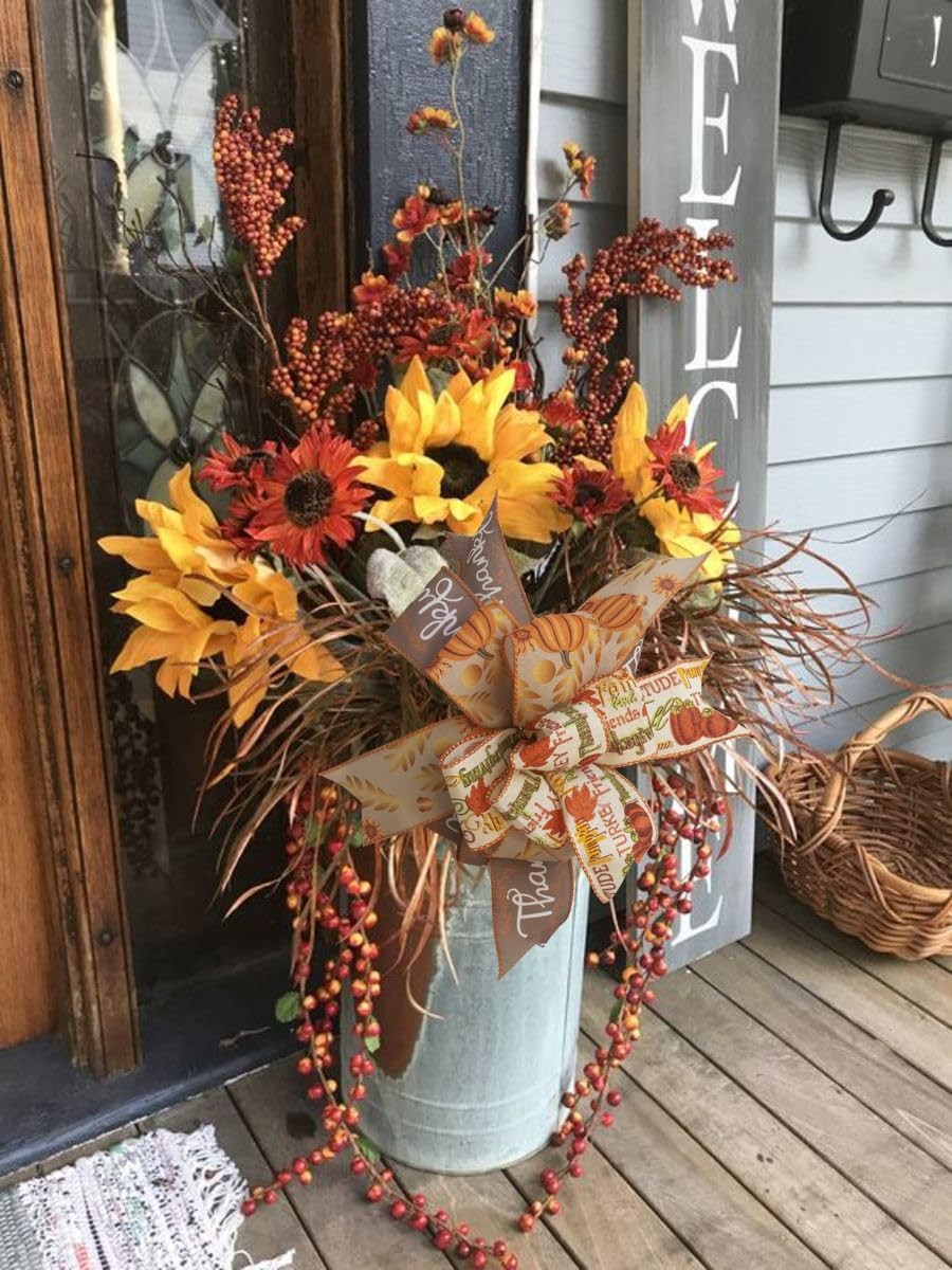 Fall Lantern Bow Wreath Bow Decor Bow Halloween Lantern Bow Orange Pumpkin La…