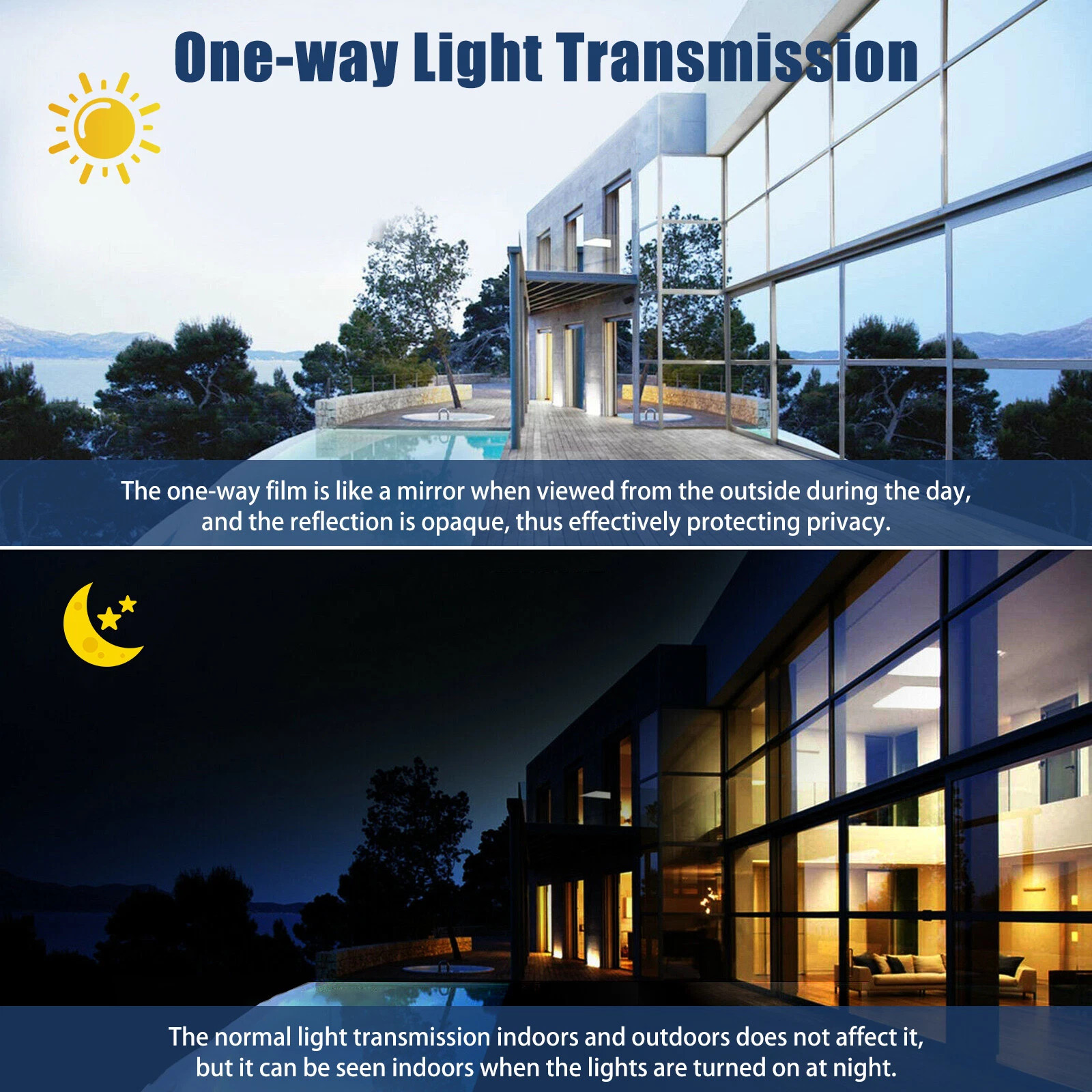 MODIGT Black One Way Mirror Window Film Privacy Heat UV Reflective Control Tint
