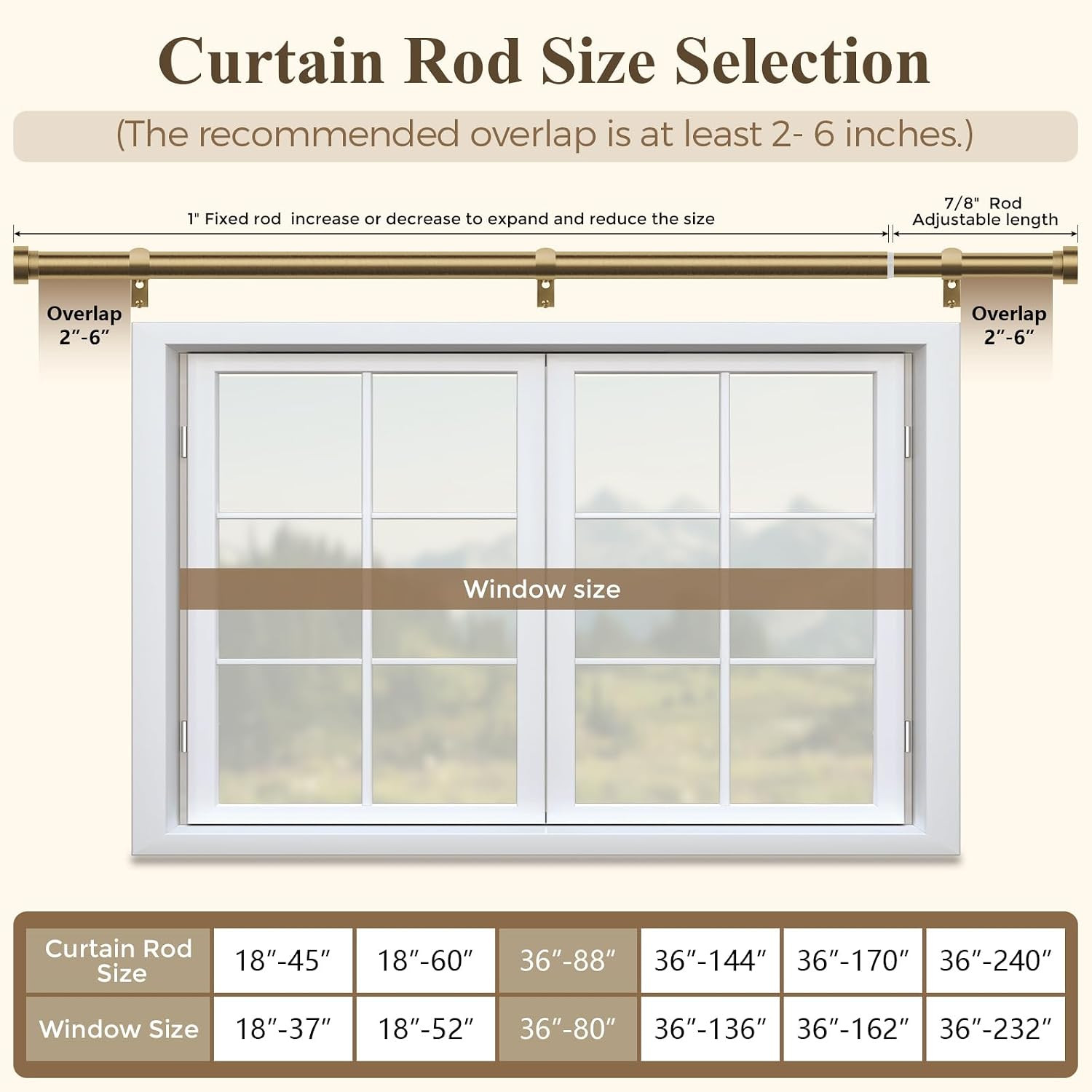Hei!Dear Brass Gold Curtain Rods 36 to 88 Inch, Brushed Warm Gold 1″ Adjustable