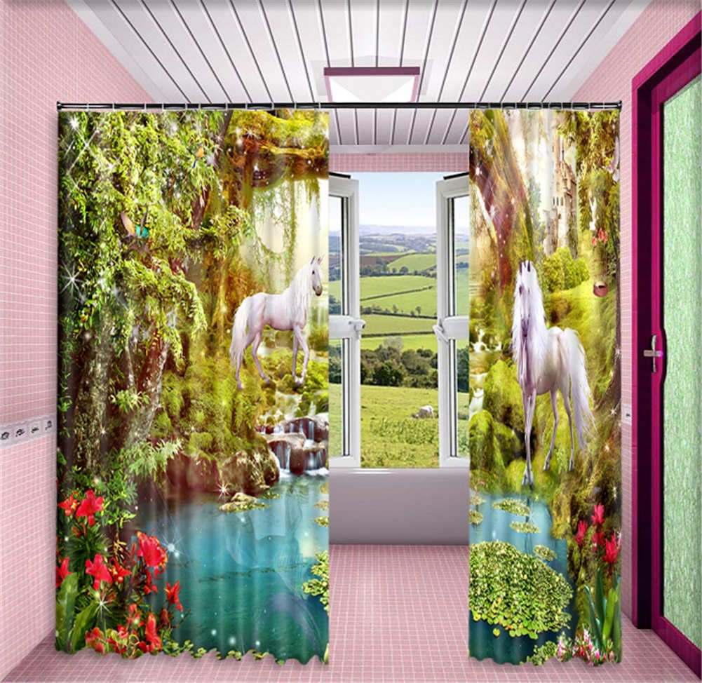 Dreamy forest Horse 3D Curtain Blockout Photo Printing Curtains Drape Fabric