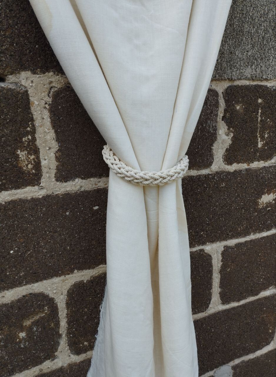 Ivory braided cotton curtain tie backs, curtain holdbacks, curtain holder