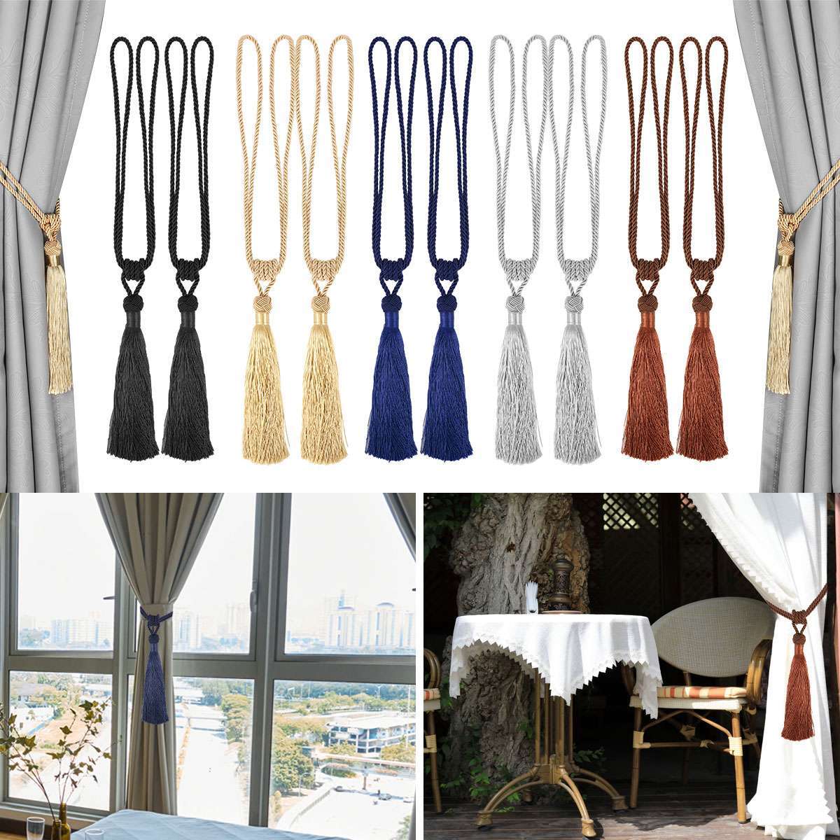 2/4Pcs Curtain Tassel Tiebacks Durable Window Tie backs Rope Holdbacks Window US