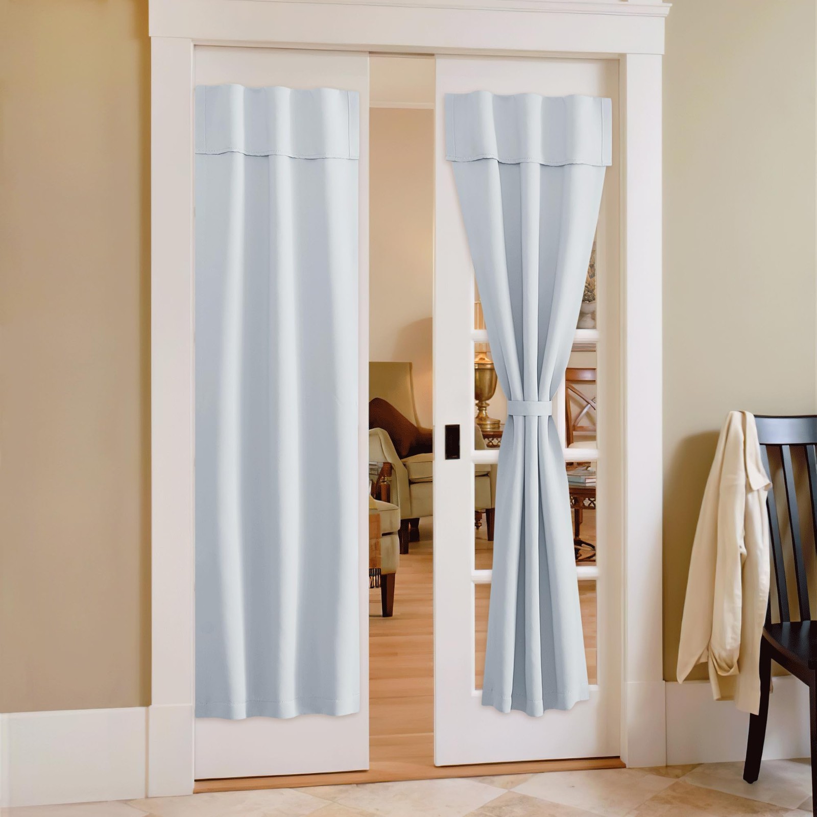 Greyish White French Door Curtains 72 Inches Long for Door Window