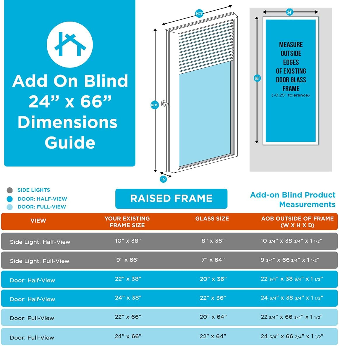 Add-On Blinds for Raised Frame Doors Only — Installs over Existing Door Glass —