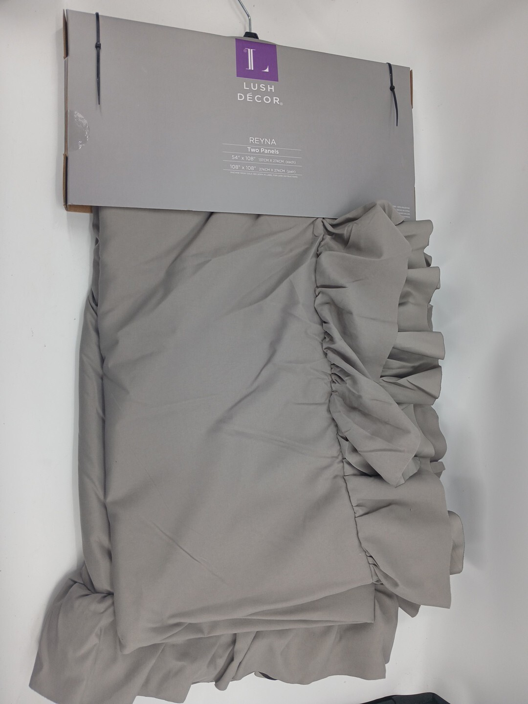 2 Panel Set Pair Reyna Ruffle Window Curtain (54″ W x 108″ L) Gray
