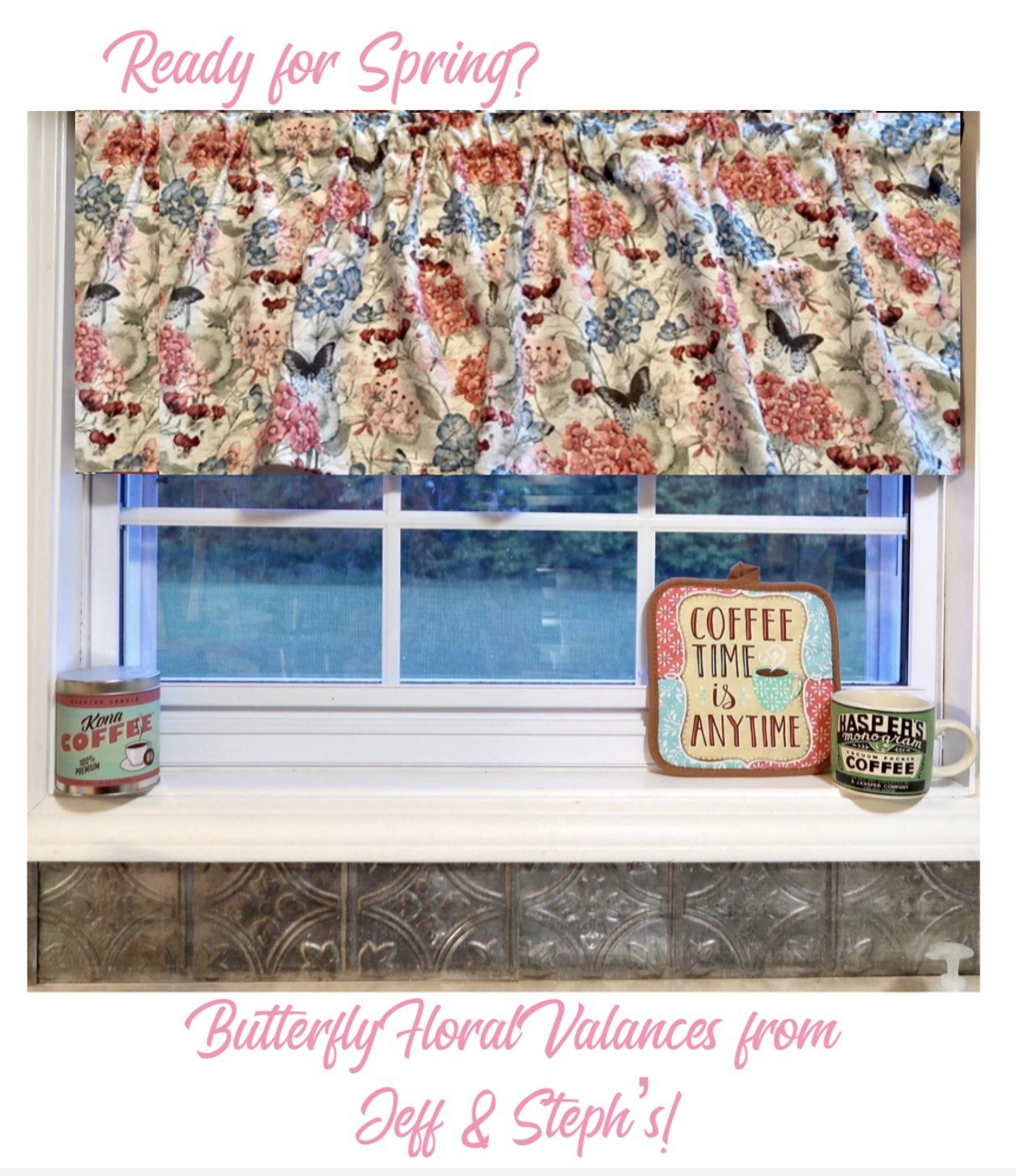 Butterfly Valance Decor Butterflies And Flowers Home Decor Gift 42″W x 14