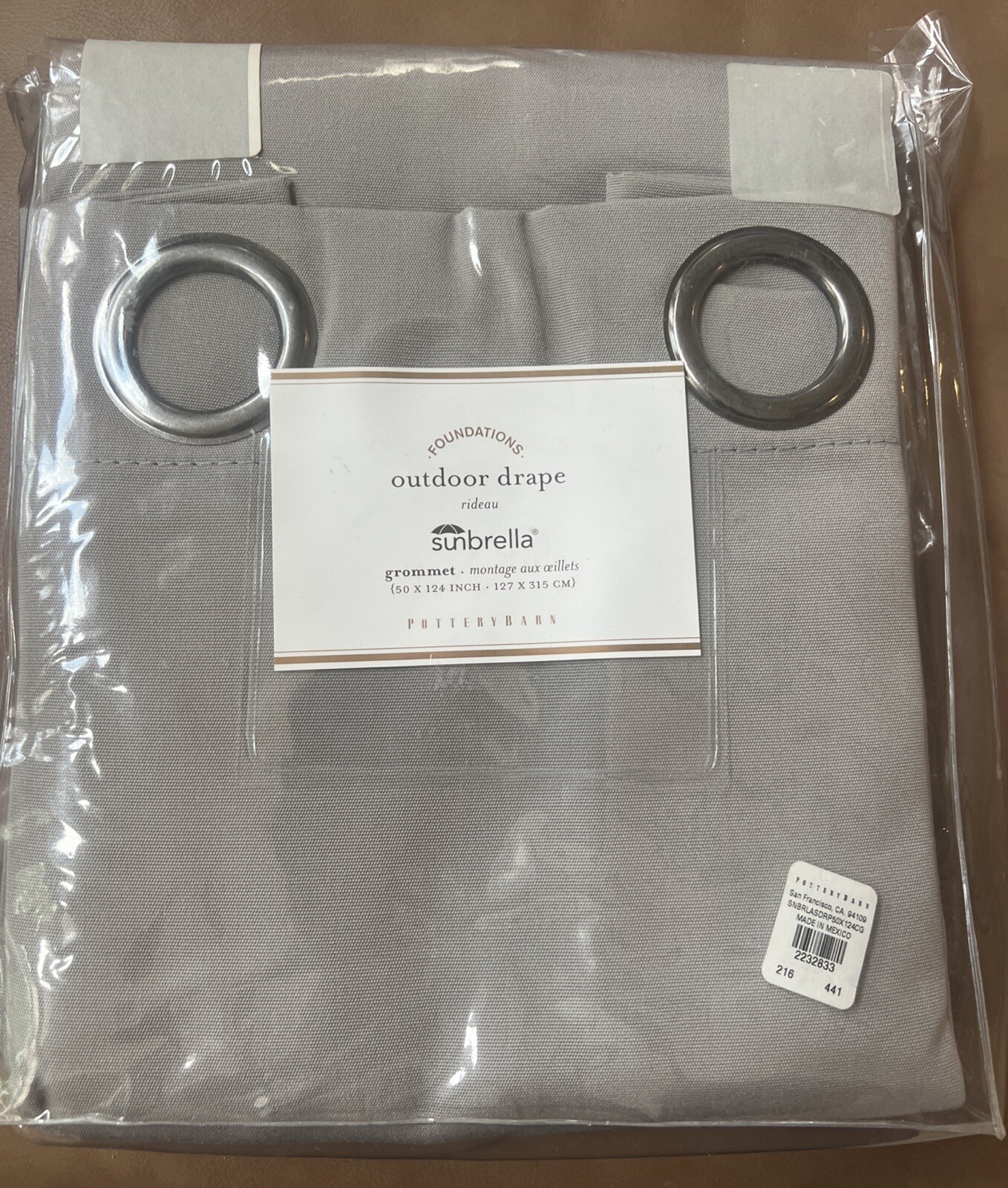Pottery Barn Sunbrella Solid Grommet Outdoor Curtain 50×124″ Cadet Gray NEW