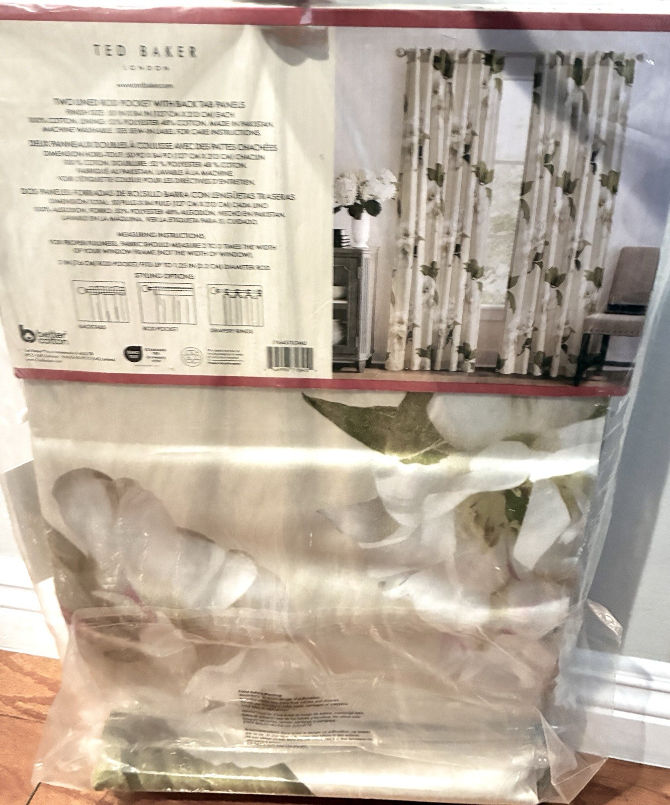 NWT Ted Baker London Gardenia Floral Lined Curtain Panels Pair 50×84 Cotton