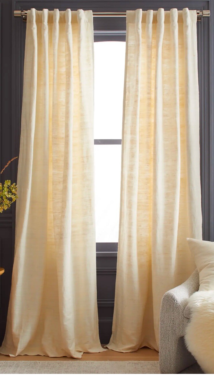 NWOT Quince Raw Silk Curtain Panel Set 2 48” X 96” Cotton Lined Ivory