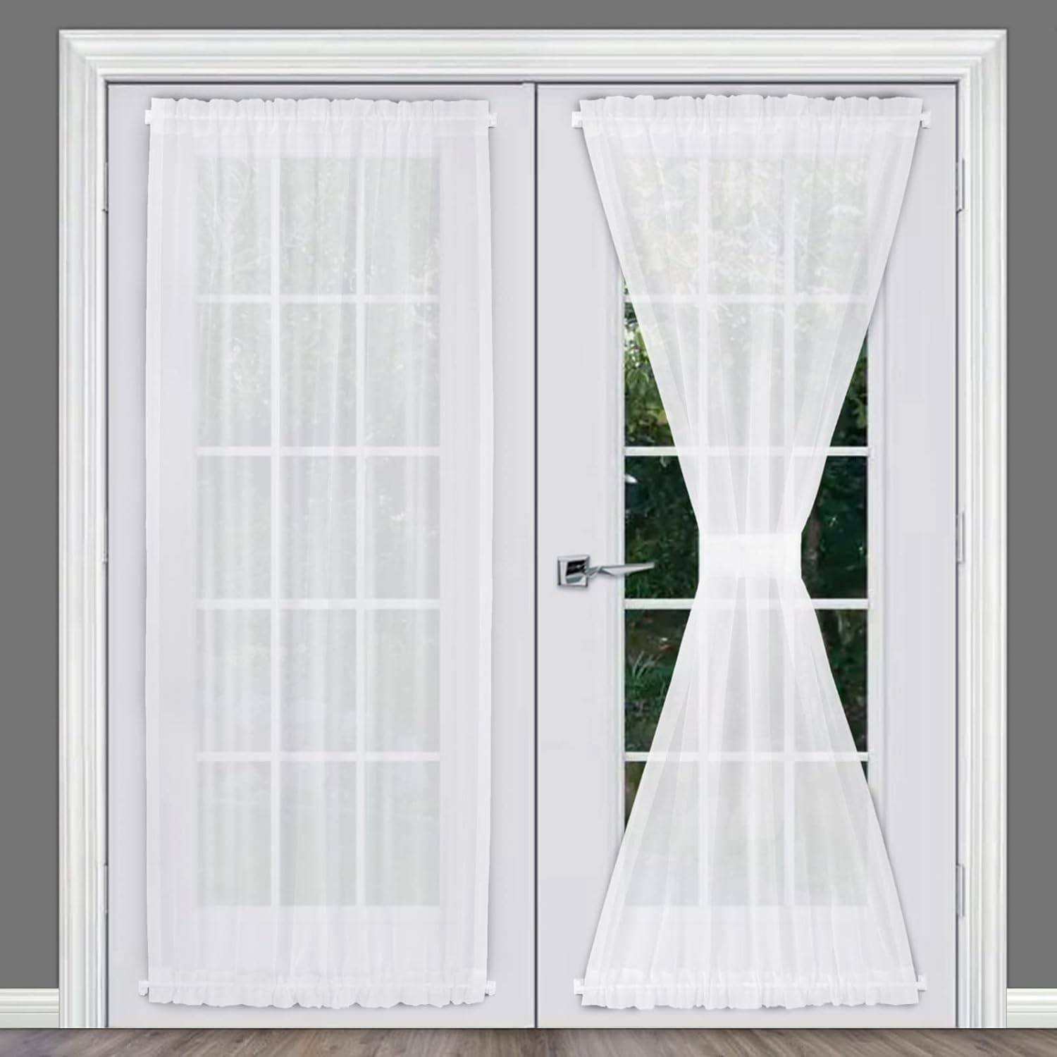 Rose Home Fashion Voile French Door Curtains 40″W x 72″L (Pack of 2), White