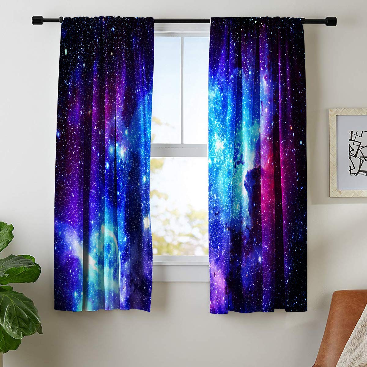 Galaxy Outer Space Nebula Curtains (2 Panels 42 x 63 Inch) Blue Rod Pocket Un…