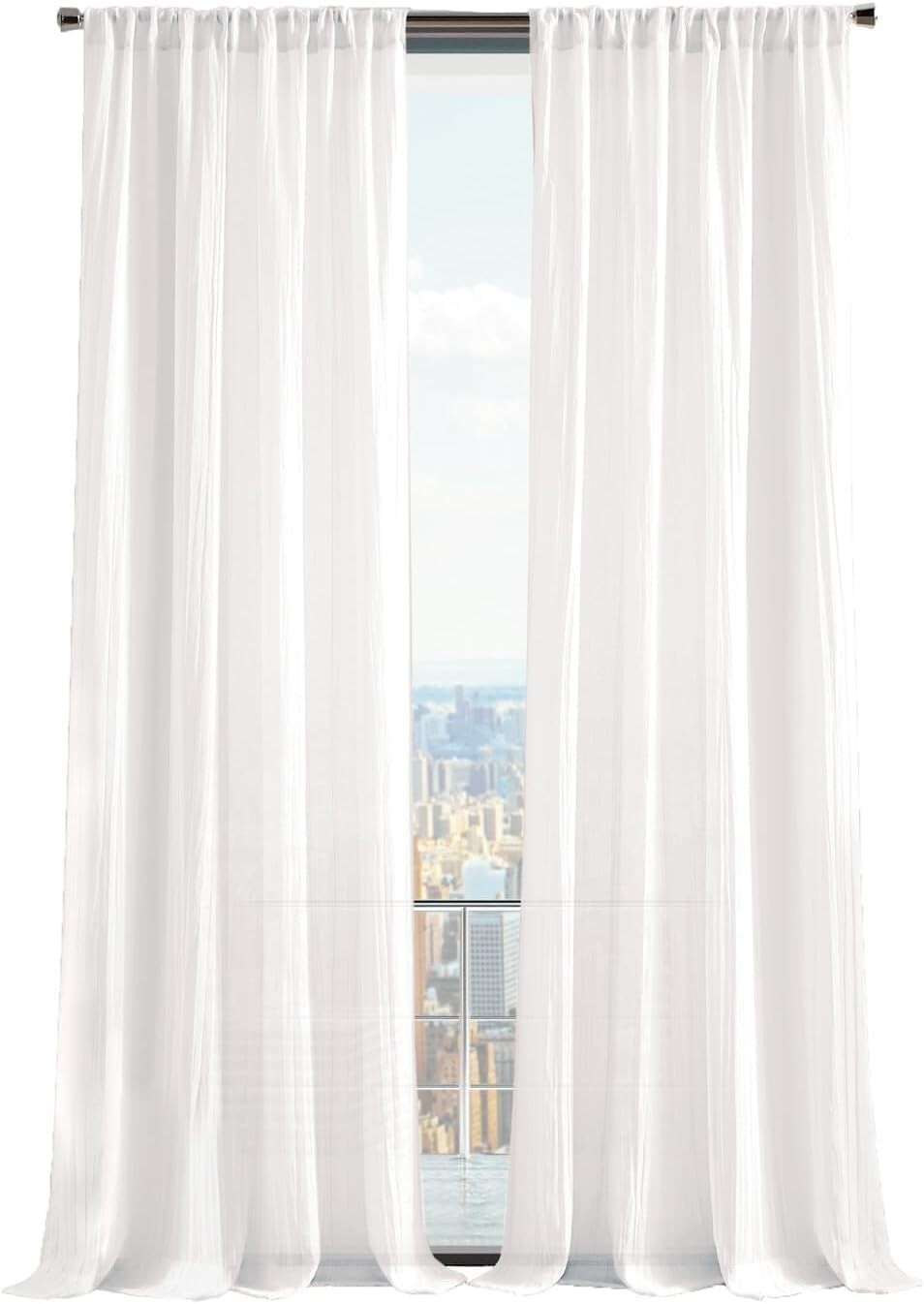 Martha Stewart Curtains Solid Crinkle Rod Pocket Sheer 2 Panels 48″ x 84″, White