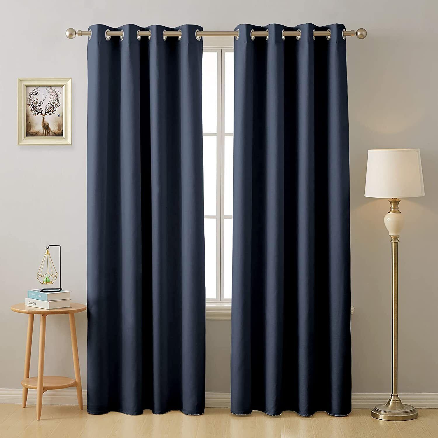 2 Piece Blue Room Darkening Blackout Grommet Door Window Curtains Set 5 7 9 Feet