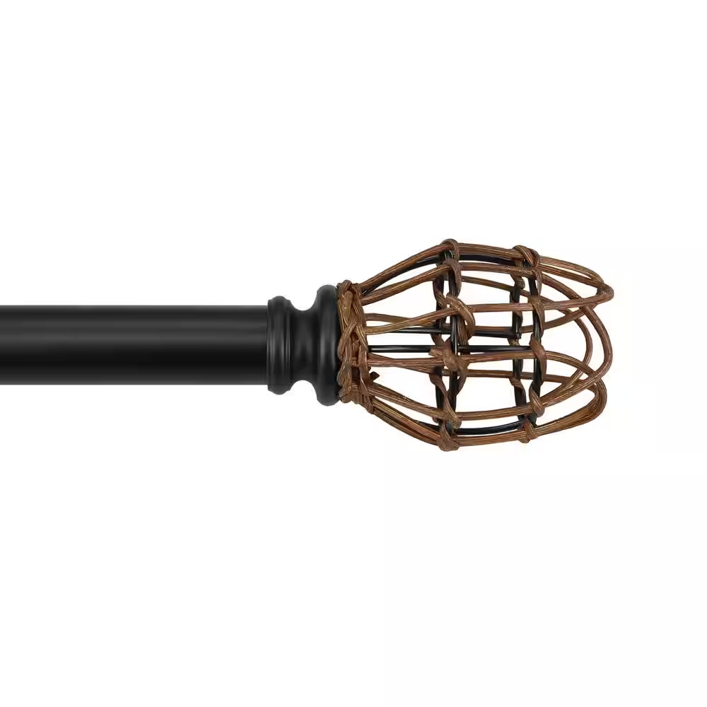 66 In.-120 In.Adjustable Single Curtain Rod 7/8 In. Dia in Matte Black with Vine