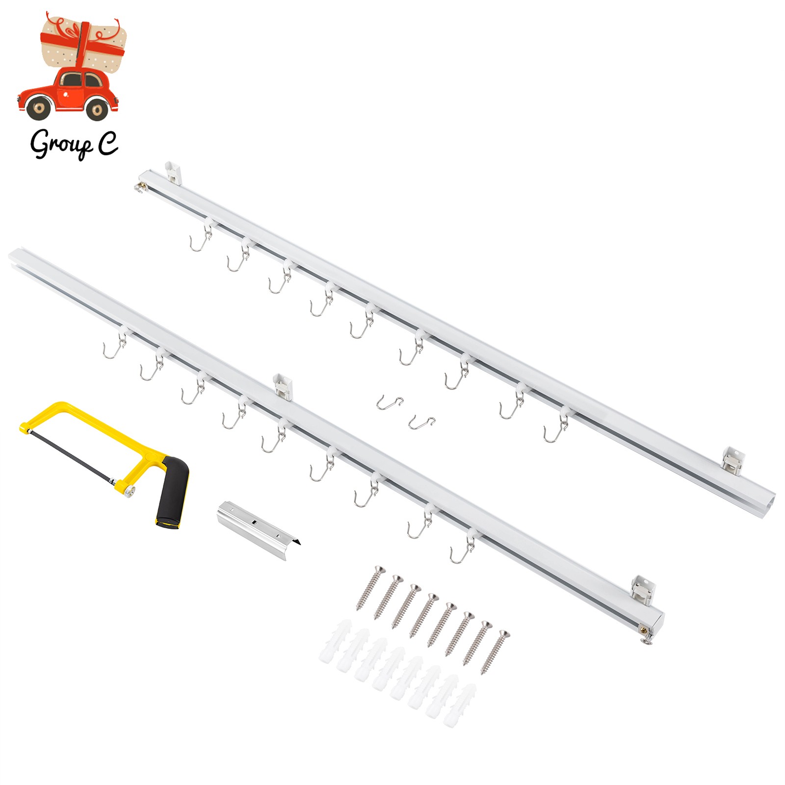 Ceiling Mounted Curtain Track Kit w/ Hooks 3ft-6ft Curtain Track for Space,White