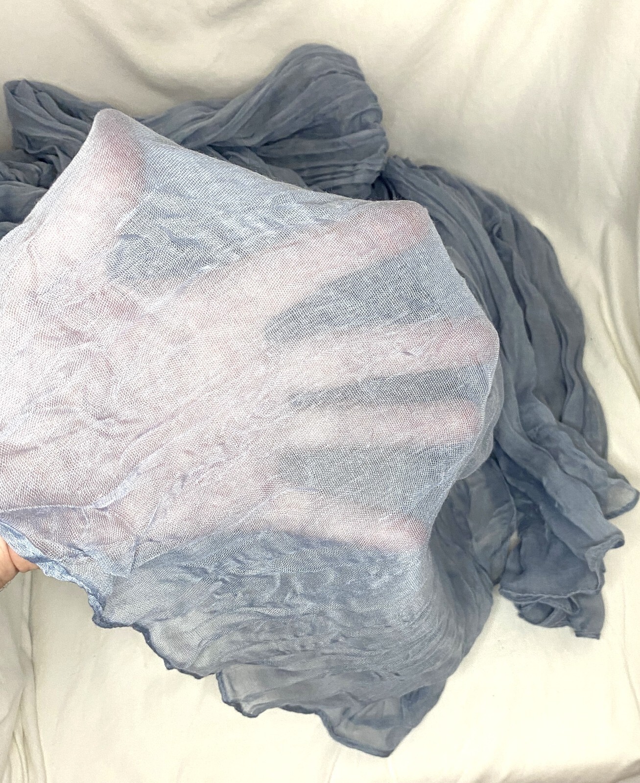 Sheer Window Scarf Approx. 12′ x 2.5′ Blue/Gray Color