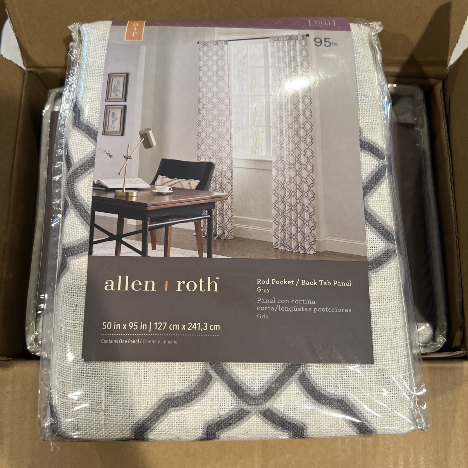 ALLEN + ROTH 3728100 TILLI ROD POCKET/BACK TAB PANEL GRAY 50″ X 95″ BOX OF 4 Pcs