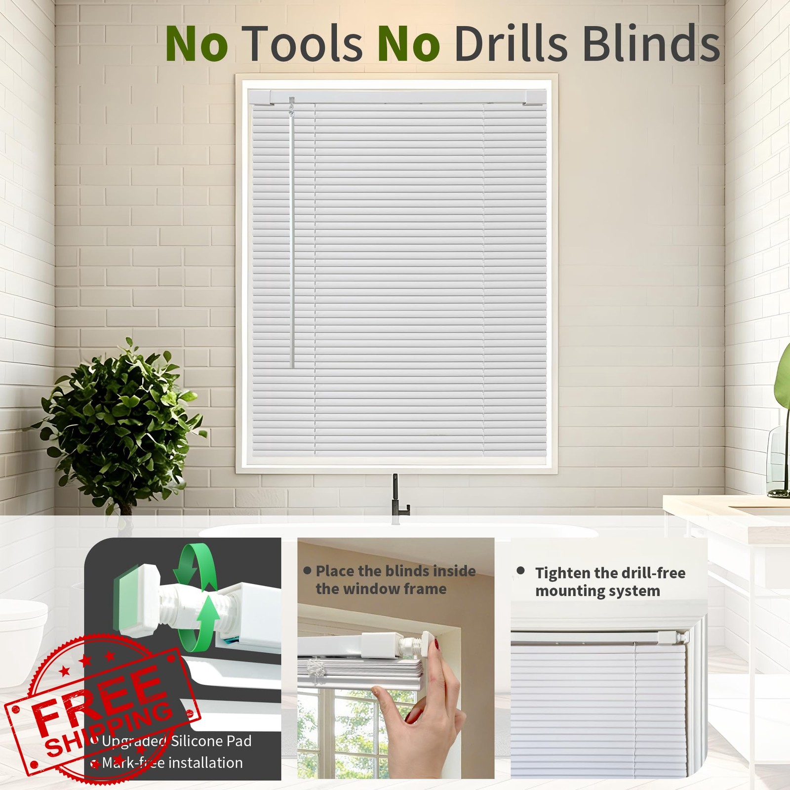 AURILOFT Mini Blinds 20.5″W x 72″H White No Drill