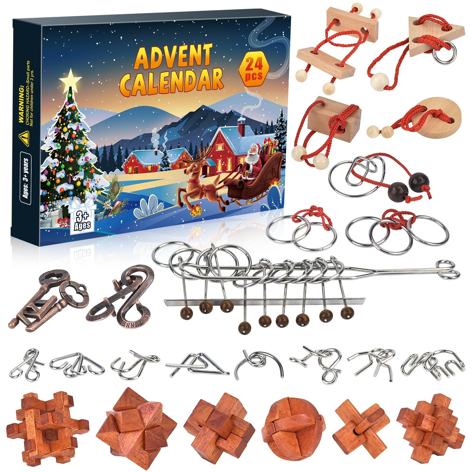 Advent Calendar 2025 Brain Teaser Puzzles for Adults Teens Kids, 24 Pcs Metal…