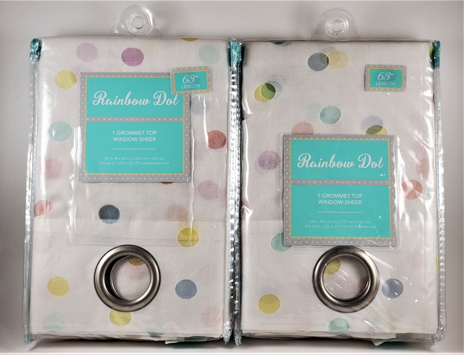 RAINBOW DOT Grommet Top Window Sheer 63 In Length Set of 2 White