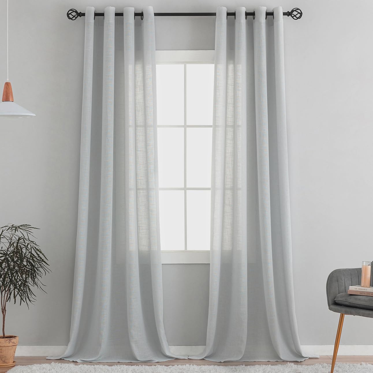 Natural Linen Textured Curtains Eyelet Linen Curtains for Window Living Room…