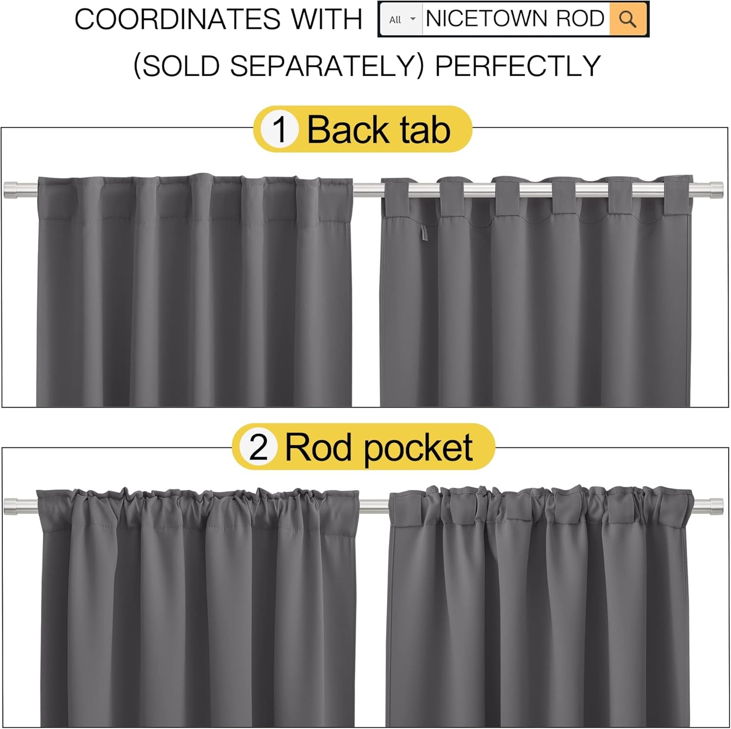 Blackout Curtain Panels for Living Room – (Grey Color) 52×54 inch, 2 Panels Set,