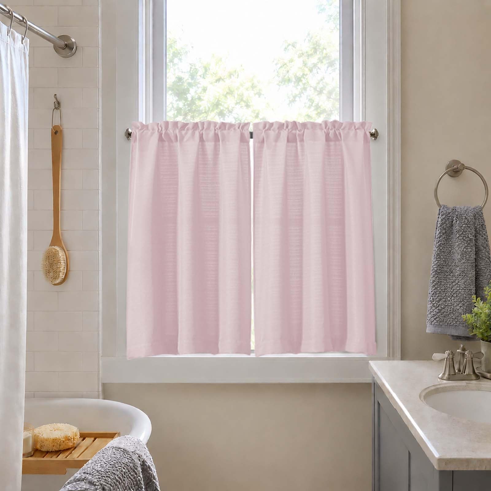 Blush Pink Kitchen Curtains 2 Panel Faux Linen Cafe Short Light Filtering 30×36