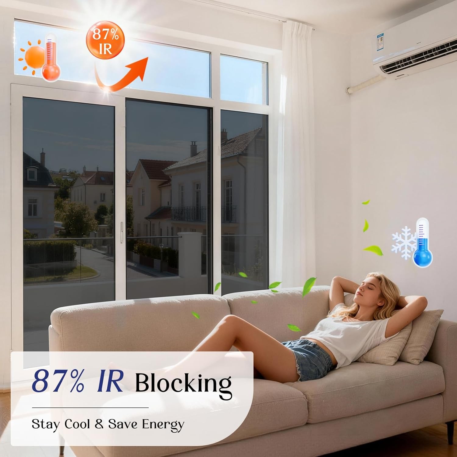 One Way Window Privacy Film Window Tint Home W/ Tools Static Cling Removable UV