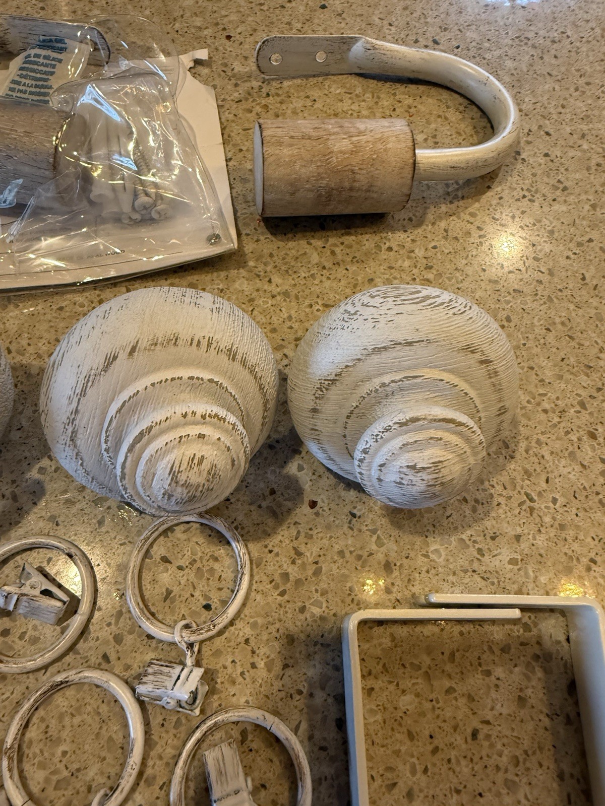 Unbranded Lot Of Finials, Curtain Clips , and Hardware All Antique White Finish