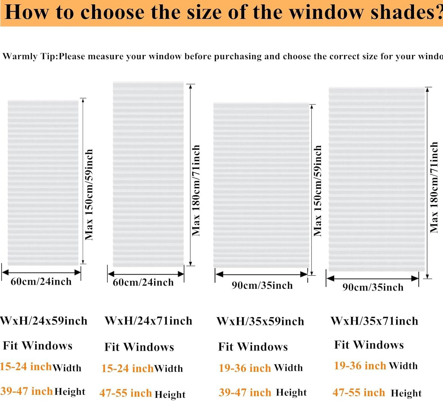 Temporary Window Blinds, Pleated Shades Cordless Fabric Light Filtering Blinds f