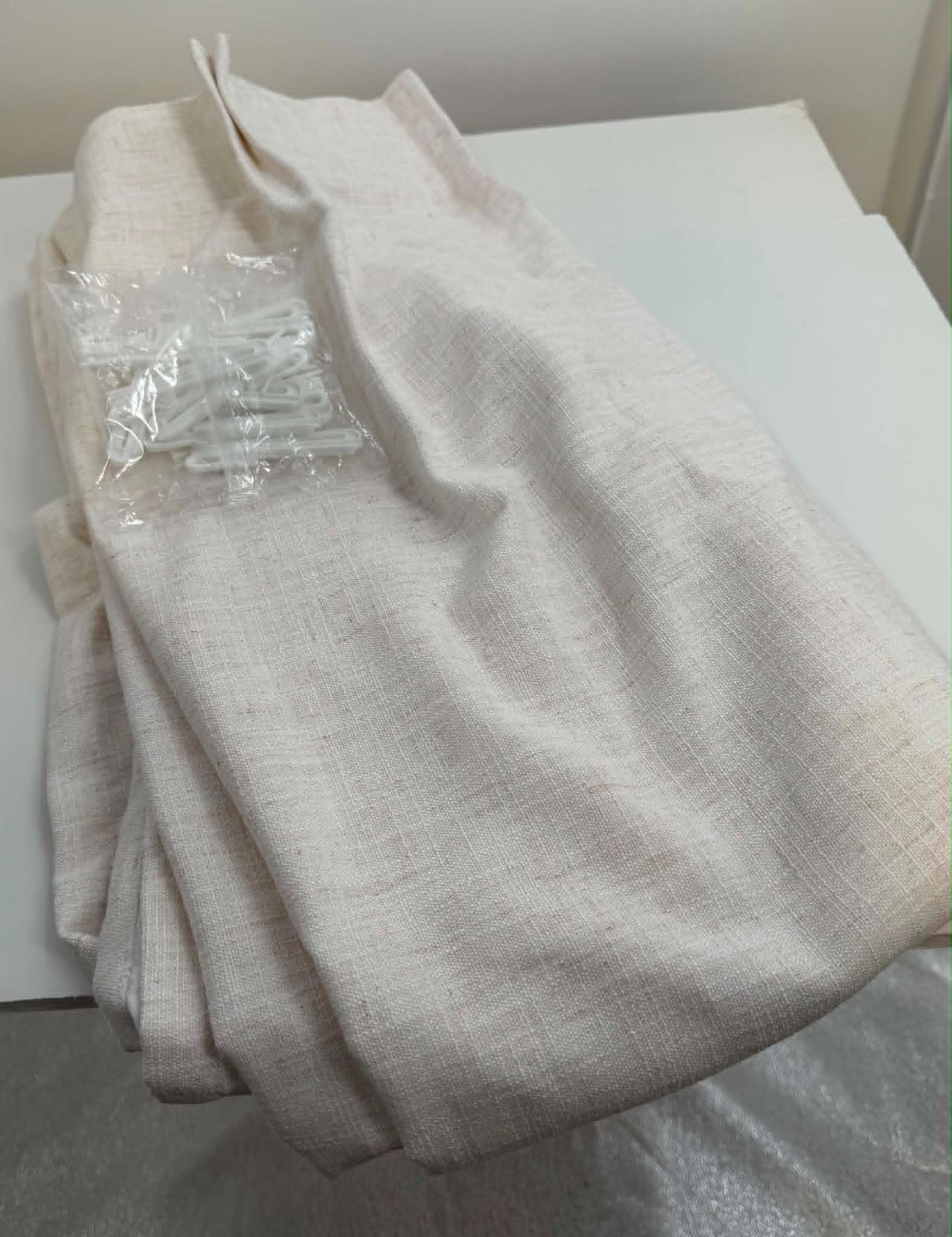 1 Pinch Pleat Panel Liz Linen Curtains Two Pages 52 X 96 BEIGE WHITE with Hooks