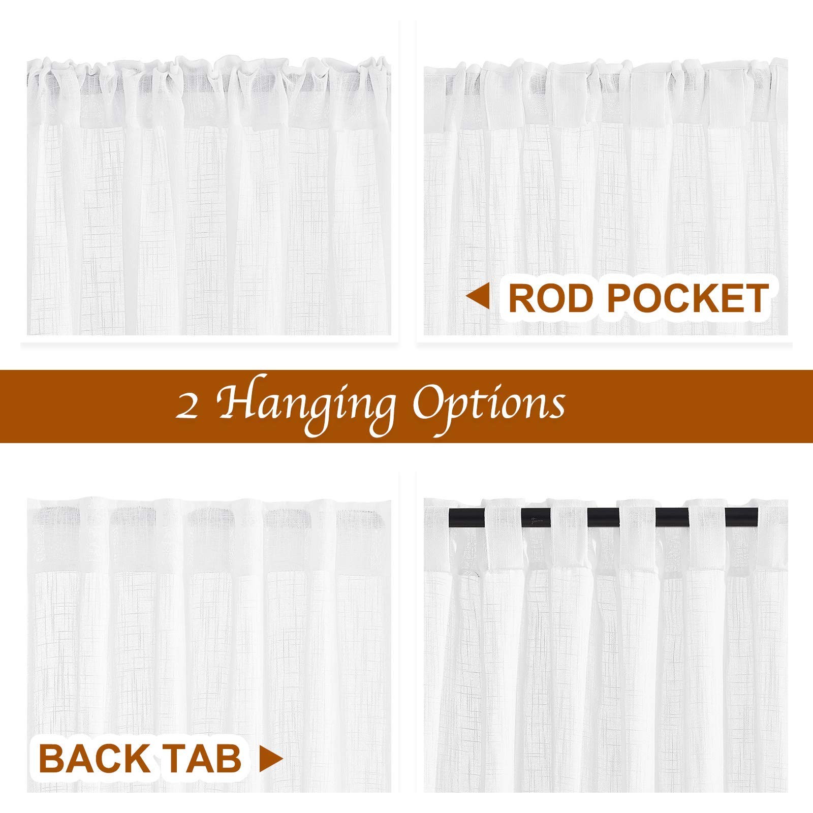 White Curtains 84 inches Long for Living Room, Rod Pocket & Back Tab Semi Sheer