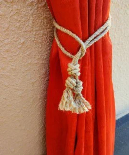 Pack of 2 Jute rope curtain tie backs with tassel, Nautical Curtain Holdback