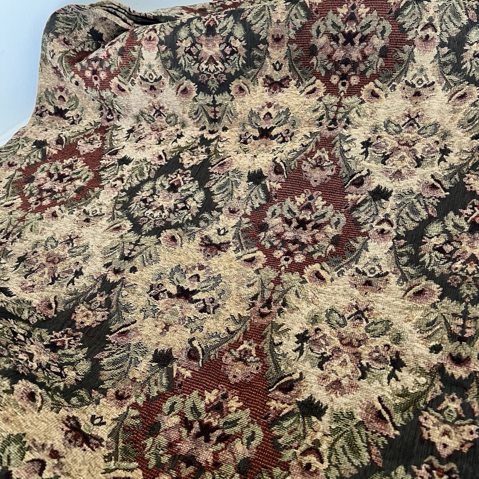 HEMPSTEAD 95″L Drapery Panels Tapestry Green Beige Burgundy tan Floral 2 pc new