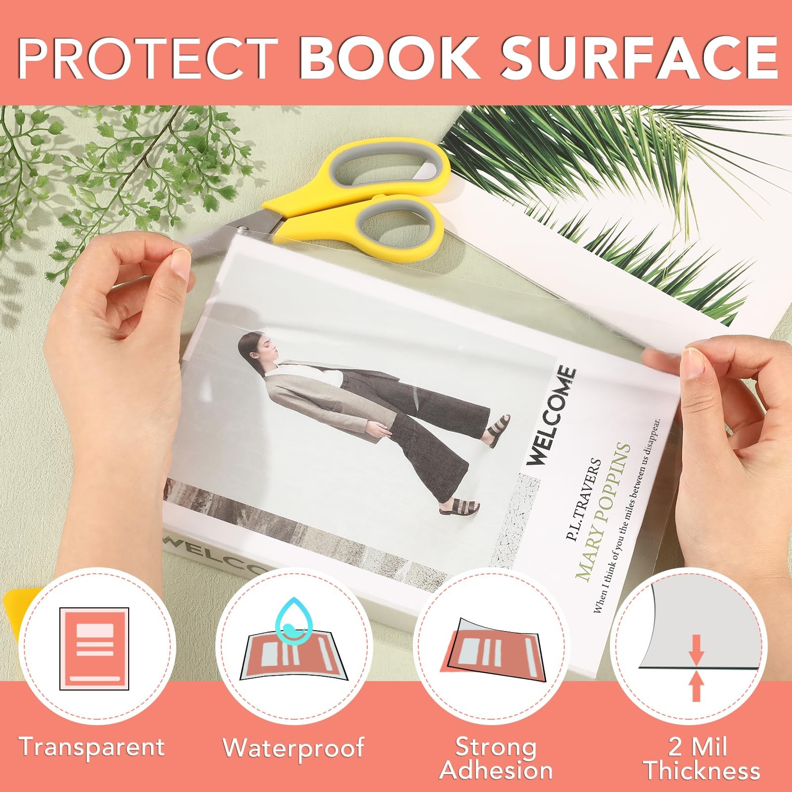 2 Rolls Clear Contact Paper, Plastic Book Covers 13.5 in x 13.5″x5ft, 2