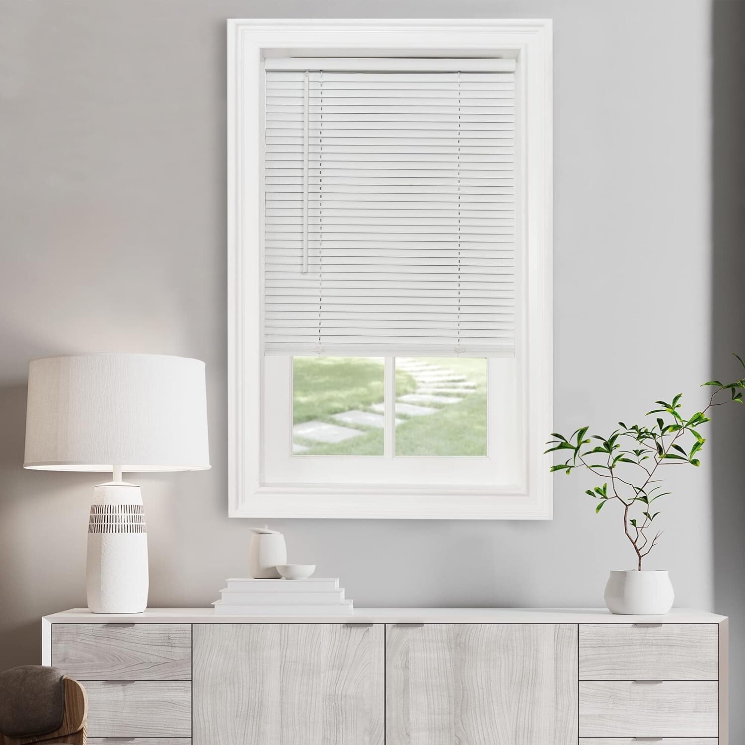 27″ W x 48″ H Cordless GII Morningstar 1″ Light Filtering Mini Blind Pearl White