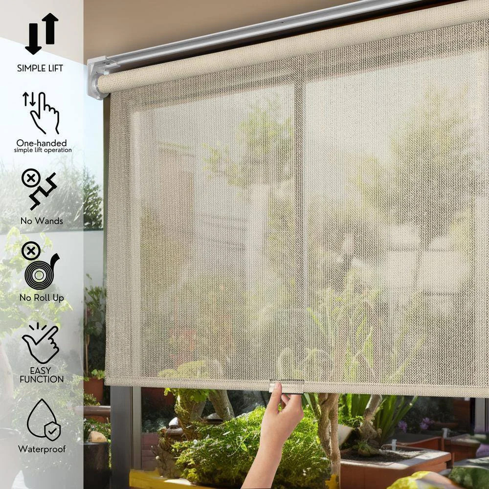 Chicology Natural Cordless UV Blocking Outdoor Roller Shade 48 in W x 66 in L